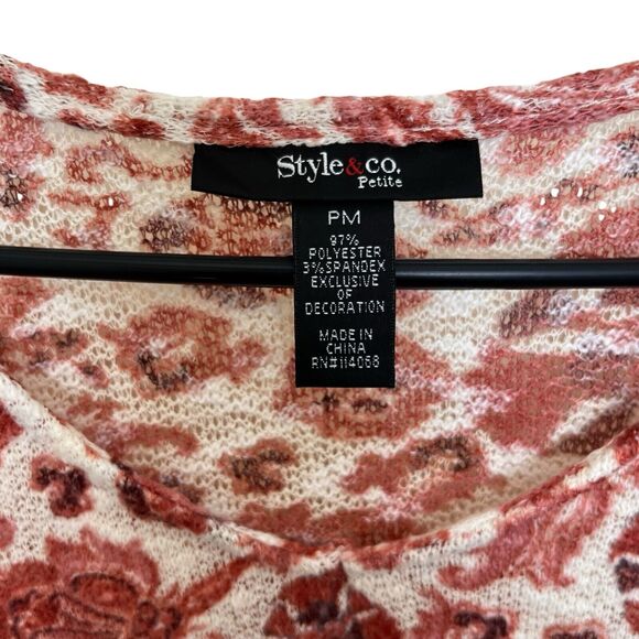 Style & Co | Auburn Rust Peasant Top Floral Flare Sleeve Crochet Petite Medium - Picture 6 of 7